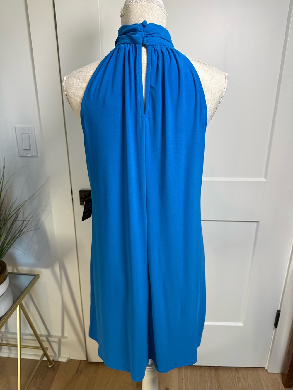 NWT Express Cowl Neck Halter Shift Dress Blue Size Medium - Picture 3 of 8